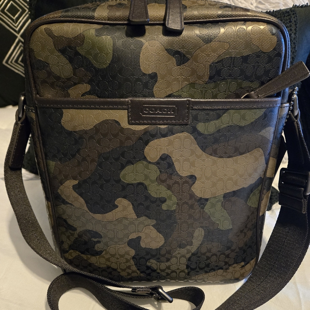 Coach Men's Green and Brown Camouflage Messenger Bag